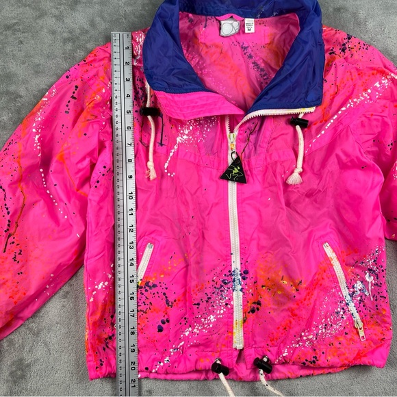 OP Ocean Pacific Hot Pink Splatter Snowboard Team Windbreaker Jacket Girl’s Med - Picture 4 of 12
